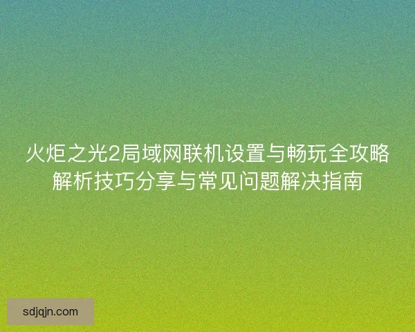火炬之光2局域网联机设置与畅玩全攻略解析技巧分享与常见问题解决指南