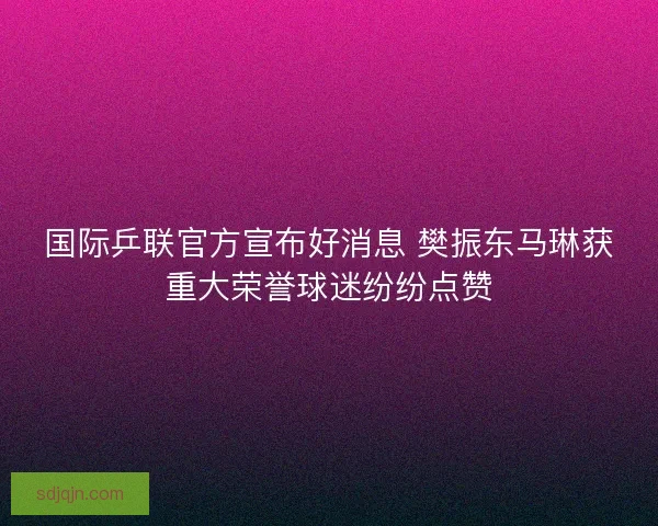 国际乒联官方宣布好消息 樊振东马琳获重大荣誉球迷纷纷点赞