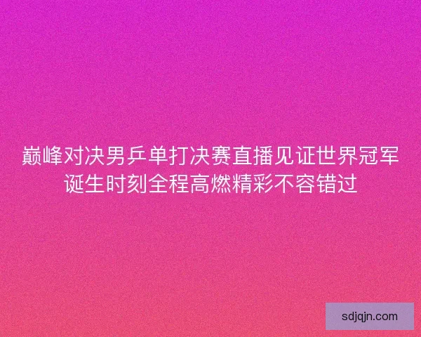 巅峰对决男乒单打决赛直播见证世界冠军诞生时刻全程高燃精彩不容错过